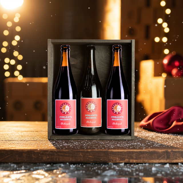 Jule Gaveæske i træ m. 3 x 75 cl. øl