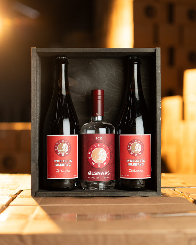 Jule Gaveæske i træ m. 2 x 75 cl. + Øl Snaps // Black Week