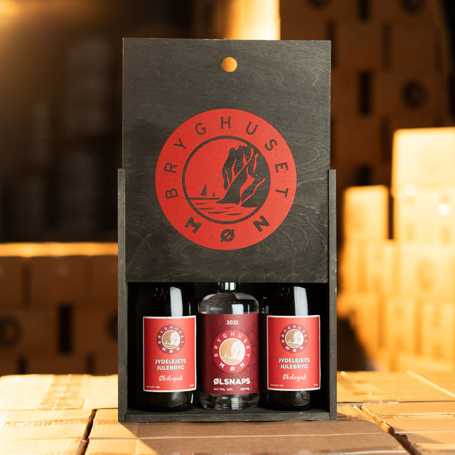 Jule Gaveæske i træ m. 2 x 75 cl. + Øl Snaps // Black Week