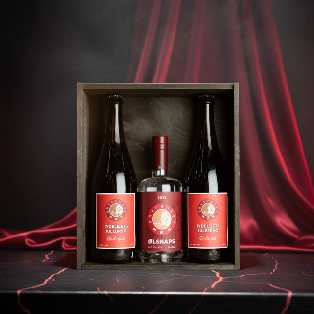 Jule Gaveæske i træ m. 2 x 75 cl. + Øl Snaps // Black Week